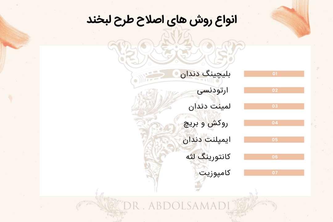 اصلاح طرح لبخند در تهران | روشهای مدرن زیبایی دندان با دکتر عبدالصمدی 4 انواع روش های اصلاح طرح لبخند