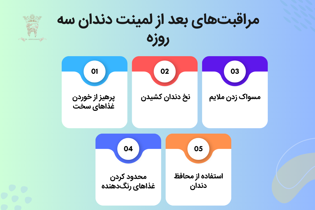 همه چیز درباره لمینت دندان سه روزه: زیبایی لبخند در کمترین زمان 3 مراقبتهای بعد از لمینت دندان سه روزه
